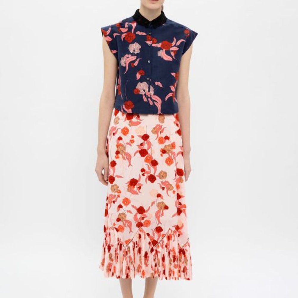 Thakoon Poppy Print Paneled Pink Floral Skirt